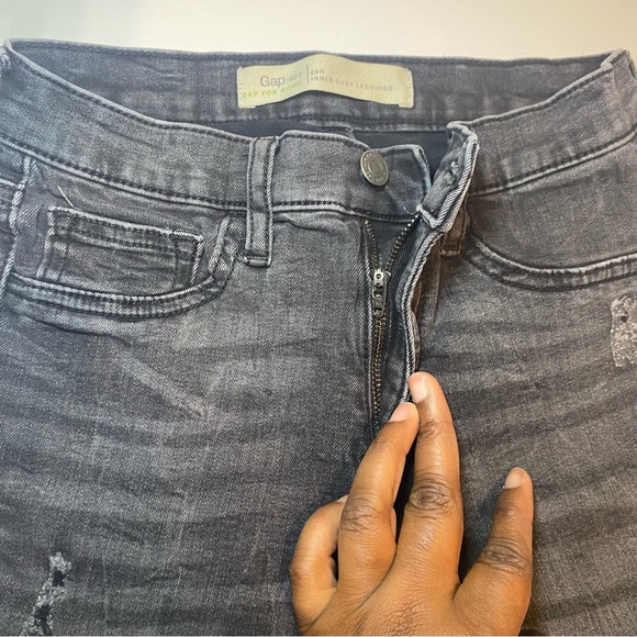 Gap 1969 Inner Cozy Leggings JeansWomen's 26/2 Reg Black Frayed Hem Mid Rise - Picture 8 of 16